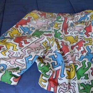 Men’s Keith Haring Shorts Jogger Rainbow Doodle Retro 90s Cotton Size XL